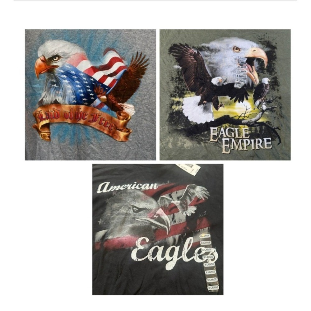 Eagle Graphic T-Shirt Lot of 3 Mens XL Patriotic American Flag Bald Eagle NWT